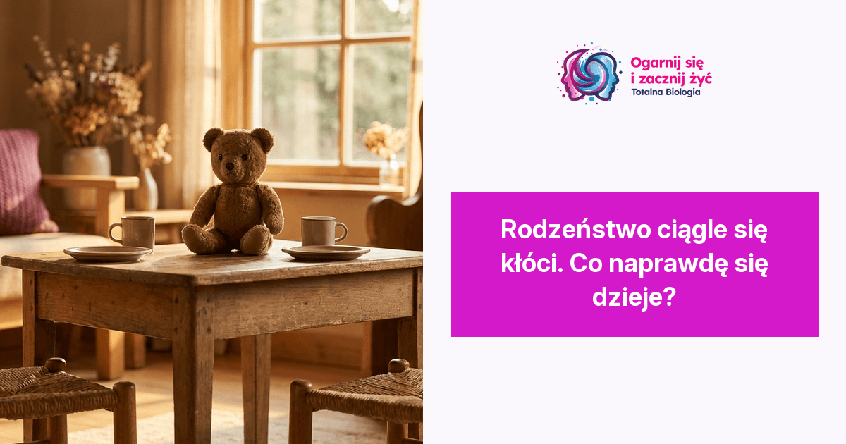 Strona główna 14 - - Totalna Biologia, Karma Rodowa Przytulny pokój z pluszowym misiem na stole, w ciepłym świetle słonecznym, symbolizujący spokój i harmonię w terapii Totalnej Biologii.