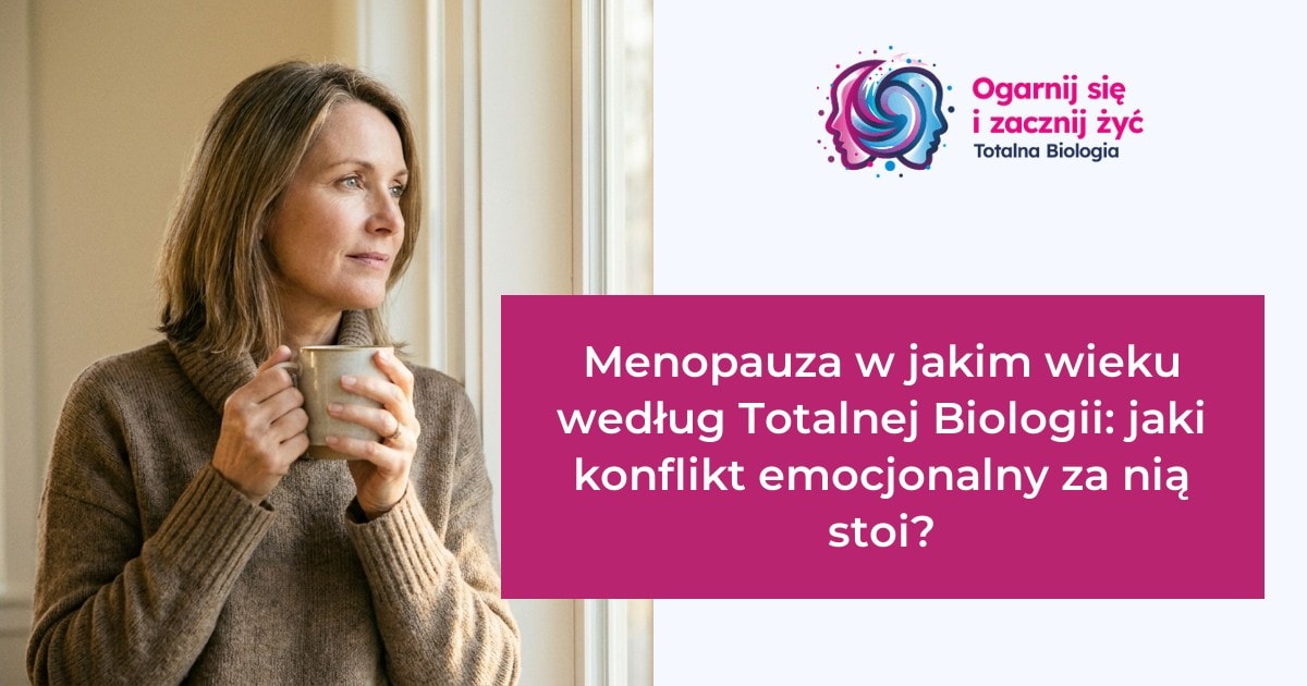 Strona główna 14 - - Totalna Biologia, Karma Rodowa Totalna Biologia - kobieta trzymająca filiżankę, refleksja nad menopauzą i konfliktem emocjonalnym.