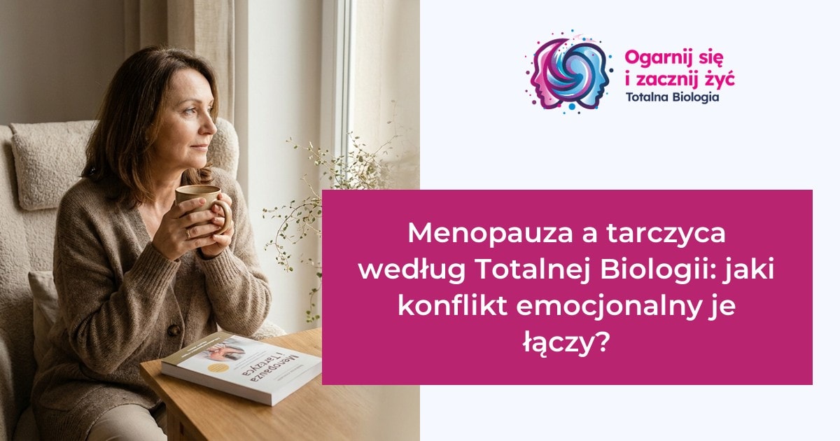 Strona główna 14 - - Totalna Biologia, Karma Rodowa Totalna Biologia - kobieta rozmyśla nad menopauzą i tarczycą, symbolizuje temat konfliktu emocjonalnego związanego z tymi problemami.